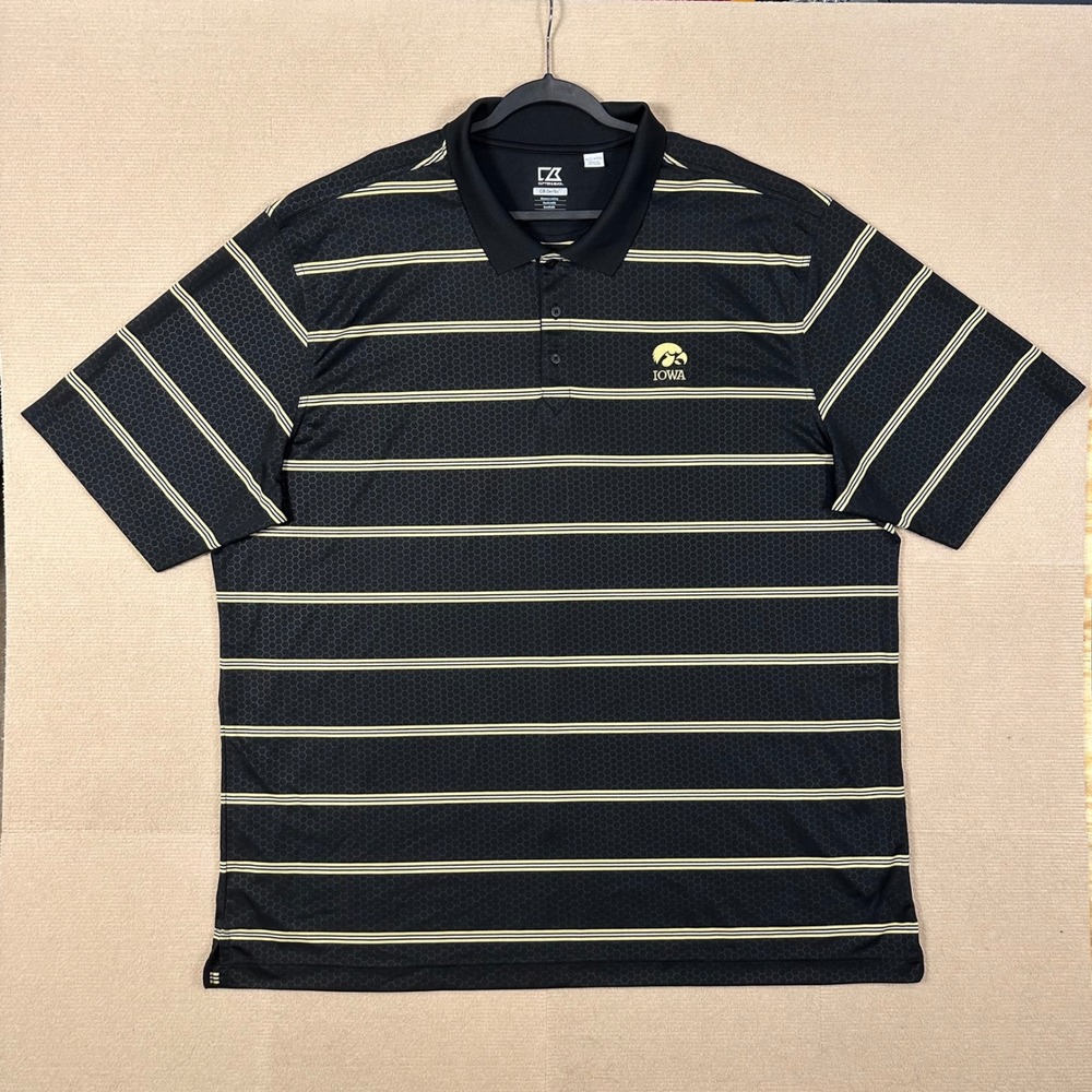 Cutter & Buck Iowa Hawkeyes Polo Shirt Men 4XT Tall Black Yellow Striped DryTec